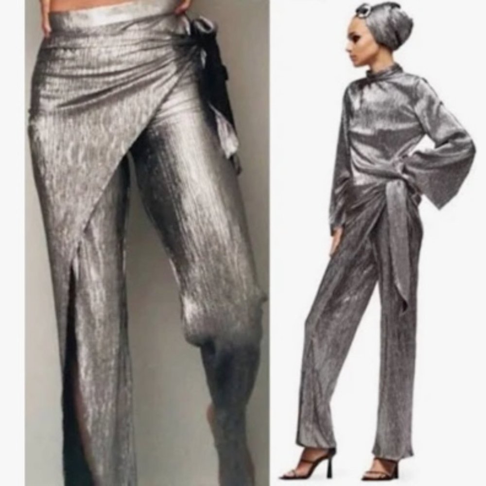 Zara Limited Edition Sparkly Wrap Front Pants Size Small